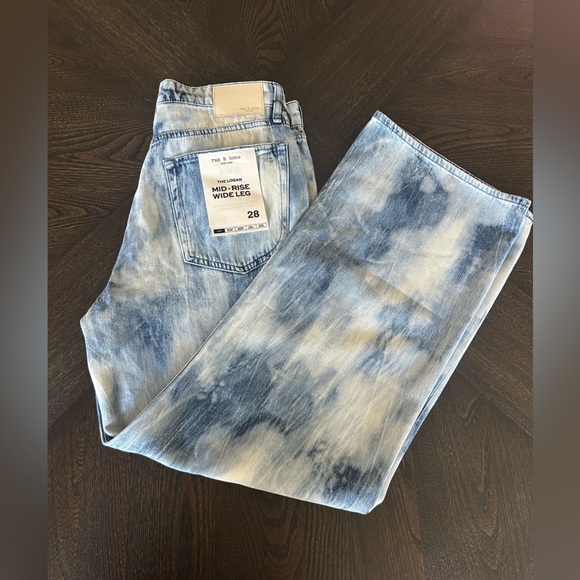 NWT RAG & BONE THE LOGAN Jeans Mid Rise Wide Leg Rigid Indigo Water Color 28 - Picture 4 of 9
